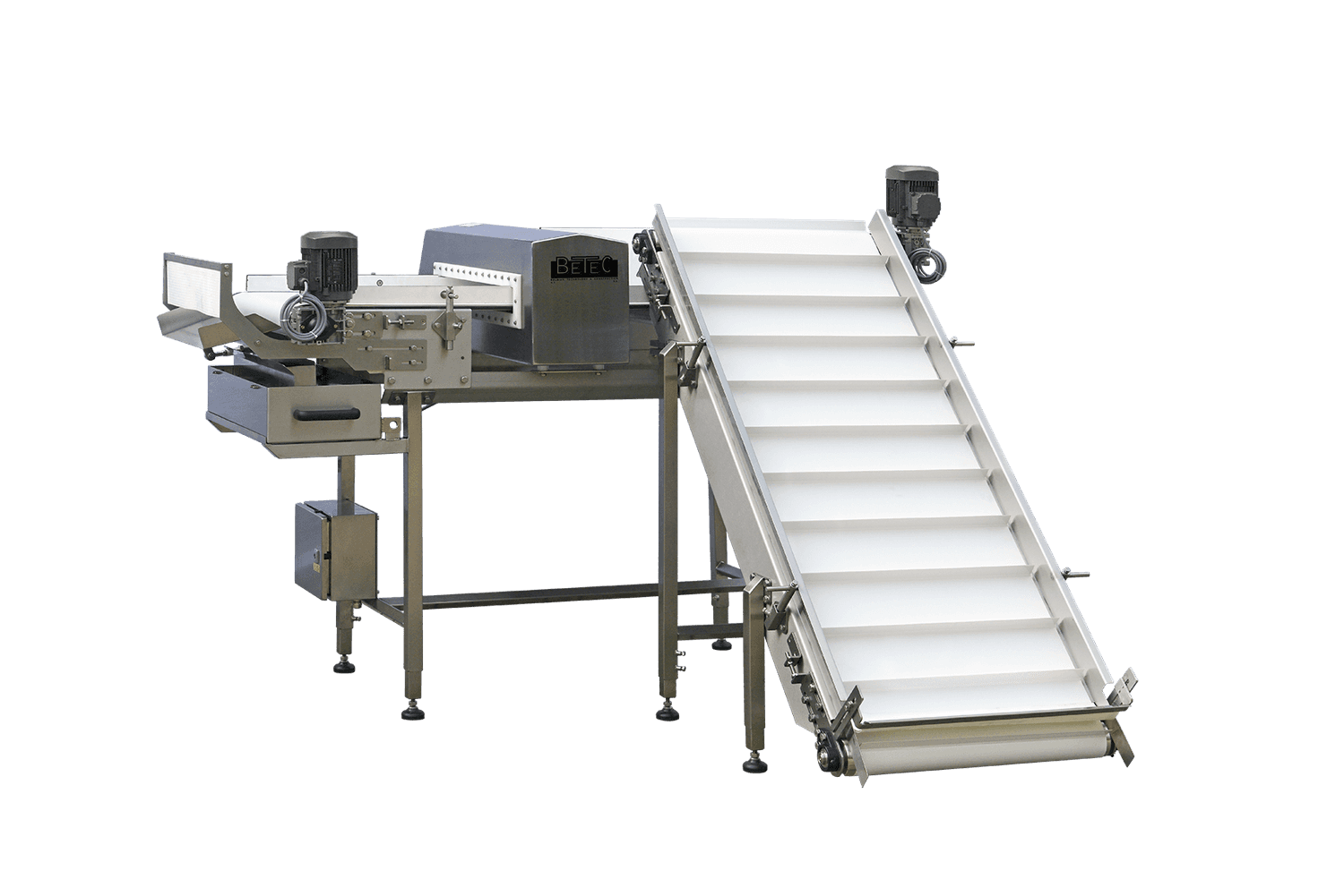 Conveyor with metal detector + Incline conveyor